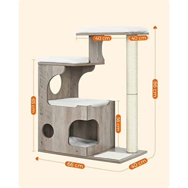 Feandrea CAT-kradsetræ 86 cm med 3 liggeområder og hulrum, kradsetræ, gråhvid