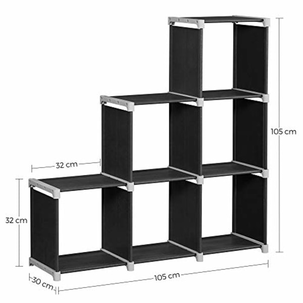 Songmics 6-Cube reol, gør-det-selv-terningopbevaringsstativ, Trappeorganisering i stuen, sort