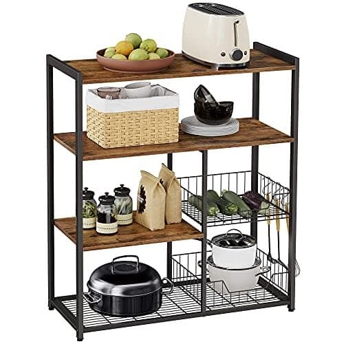 VASAGLE Baker's Rack, keittiösaari 2 metallikorilla, rustiikkiruskea