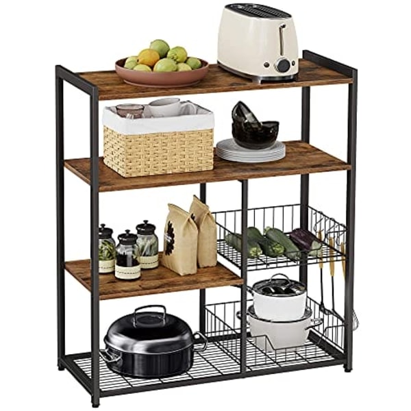 VASAGLE Baker's Rack, köksö med 2 metallkorgar, rustikt brun