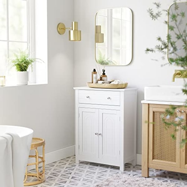 VASAGLE badeværelsesskuffe, køkkenskab i landlig stil, træ, hvid, 60 x 80 x 30 cm, MDF-paneler