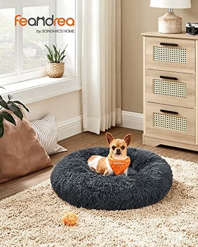 Feandrea Hundeseng Donut Katteseng, Blød lang plys 60 cm mørkegrå
