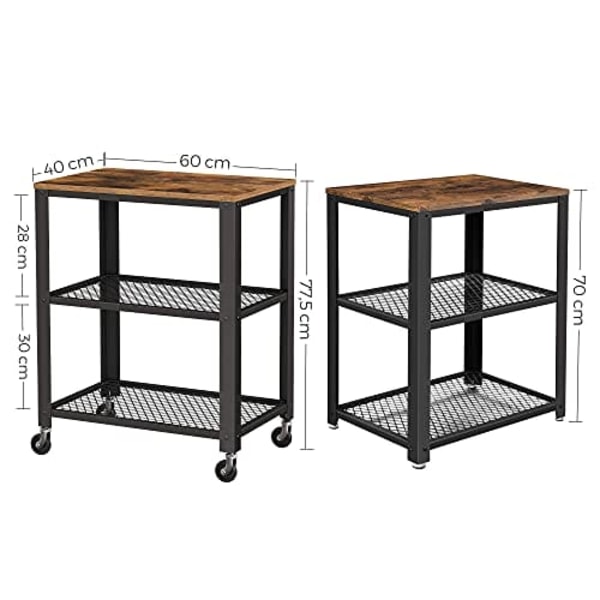 VASAGLE Serveringsvogn, Industrikøkken Rullende Utility Cart, Rustik Brun