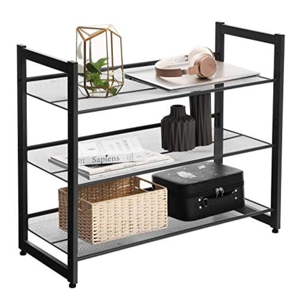 Songmics 3-Tier Shoe Rack Storage, Steel Mesh, Flat eller Angled Stackable svart