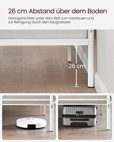 Vasagle  dubbelsäng ram metall sängram passar 140 x 190 cm madrass, vit