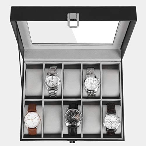 Songmics Watchbox med 10 slots, titta på fodral med glaslock, grå foder
