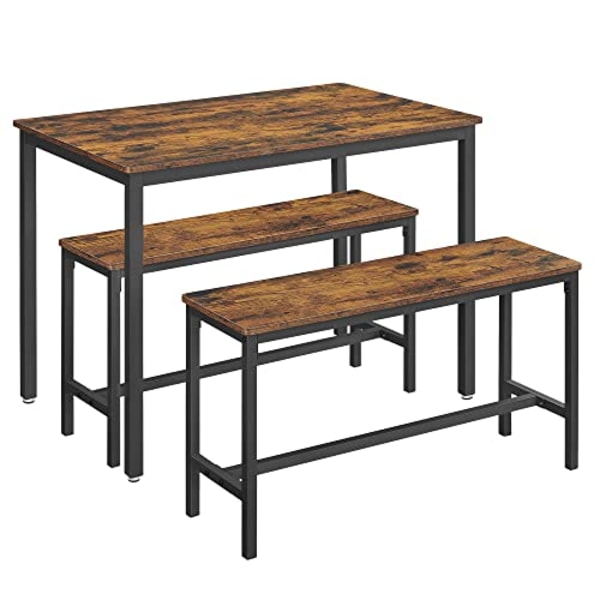 Vasagle spisebord med 2 bænke, 3 dele sæt, køkkenbord, rustik brun og sort