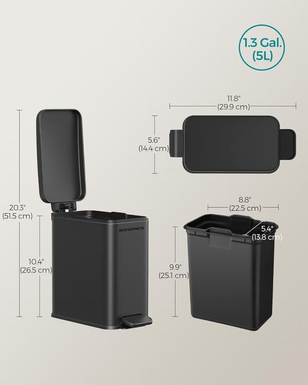 Badrumspapperskorg, 1,3 gallon, rostfritt stål