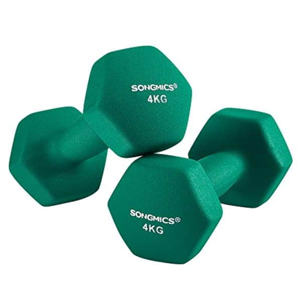 Songmics håndvægt, 2 x 4 kg neopren håndvægte, vandtæt, grøn