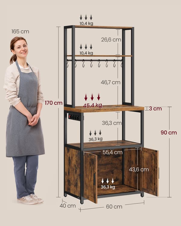 Køkkenhylde med stikdåse, kaffebar, 40 x 60 x 170 cm