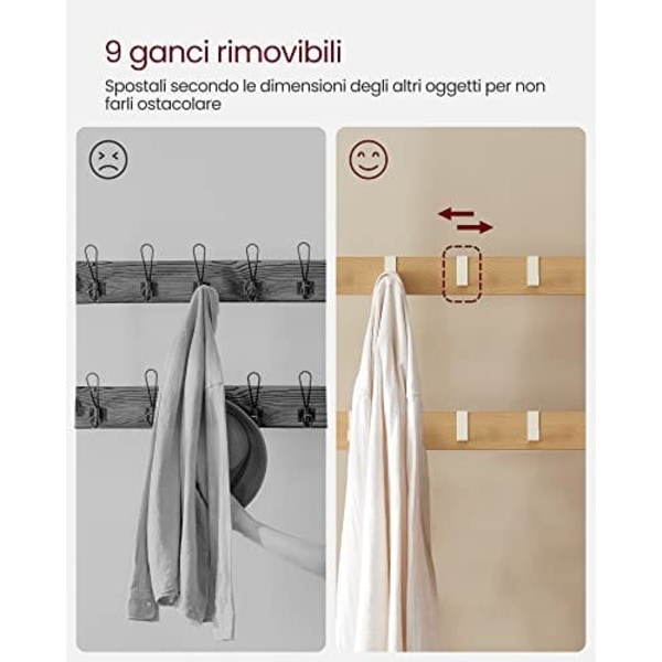VASAGLE tøjstativ, tøjstativ med skoopbevaringsskammel, 4-i-1-design, eg og creme