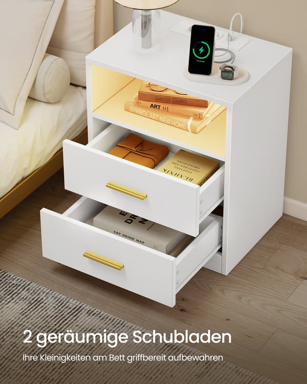 Sängbord med laddstation och LED-belysning