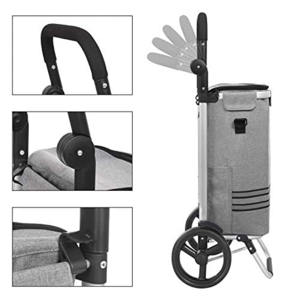 Songmics Shopping Trolley, Foldbar kundvagn, fast, med isolerad kylväska, 35L, grå