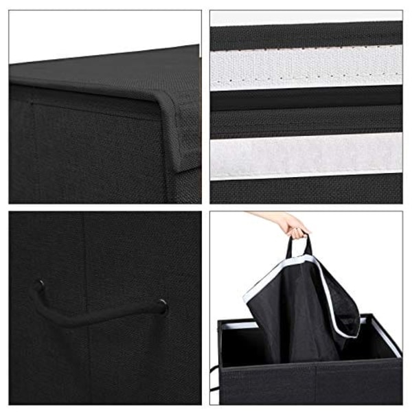 Songmics 142L vasketøjskurv, Linenette Fabric Vasketøjskurv, opdelt tøjvask sort
