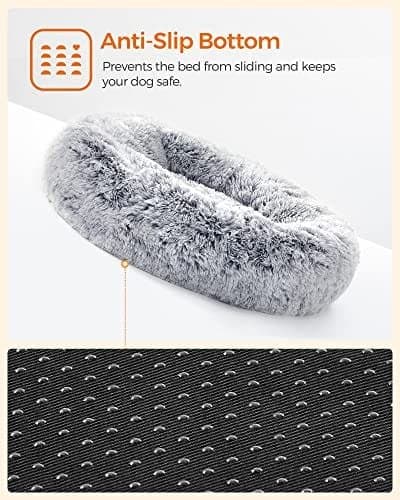 Feandrea hundeseng, donut katteseng, blød lang plys, 80 cm, grå