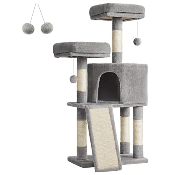 Cat Tree, Cat Condo 115 Cm, Skrapramp, Ljusgrå