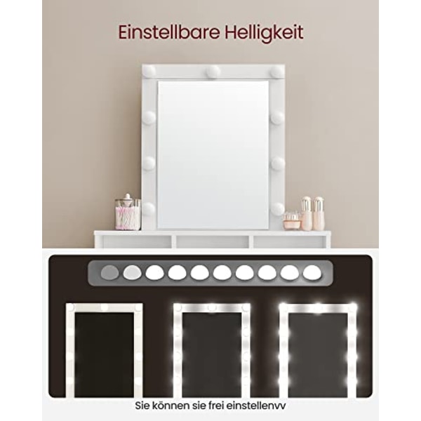 VASAGLE Toiletbord (Vanity) 145 x 80 x 40 cm, LED lys med justerbar lysstyrke, Hvid