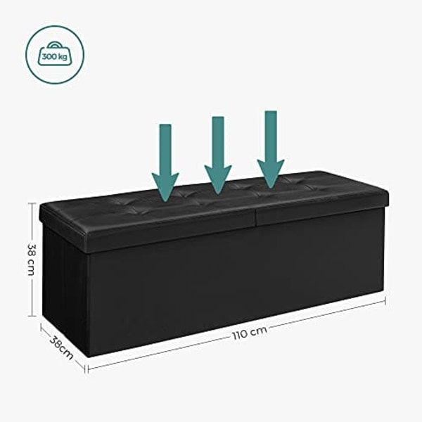 Songmics 120L sammenklappelig ottoman bænk, opbevaringsboks opbevaringskube, sort 110 x 38 x 38 cm