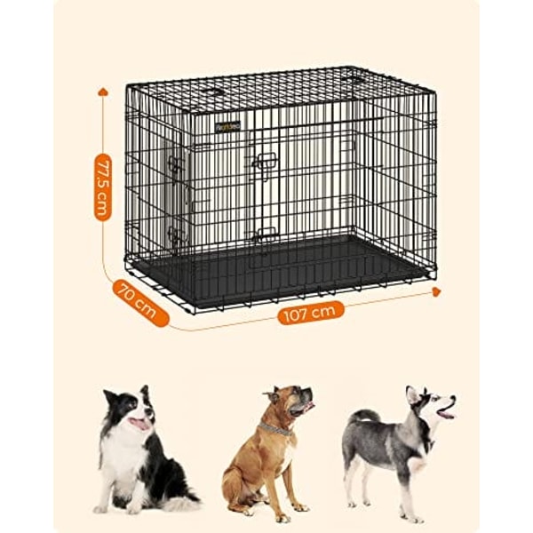 Hundekurv, Foldbar, 107 cm, 2 Døre, Xl, Sort