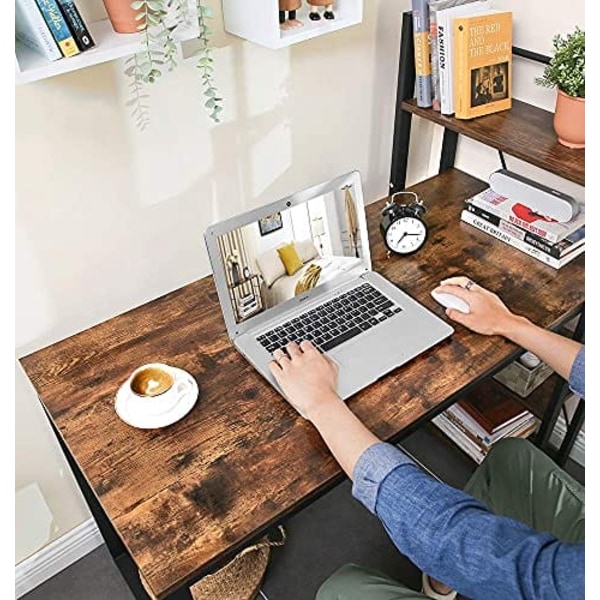 Vasagle computer skrivebord, 120 cm skrivebord med opbevaringshylder, rustikbrun og sort