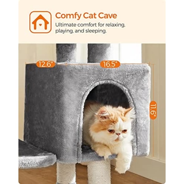 Feandrea Multilevel Cat Tree, 110 cm katttorn, kattlägenhet, ljusgrå