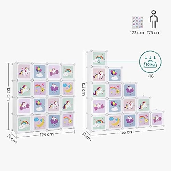 Songmics Cube Hylde Multifunktionsskab, børnesko Legetøj 123 x 31 x 123 cm Hvid