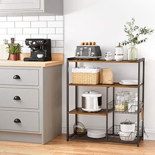 VASAGLE Baker's Rack, keittiösaari 2 metallikorilla, rustiikkiruskea