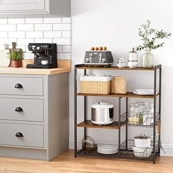 VASAGLE Baker's Rack, köksö med 2 metallkorgar, rustikt brun