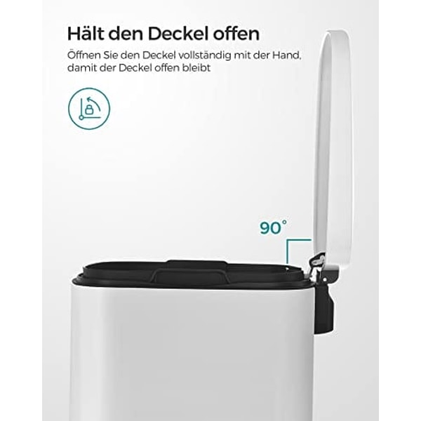Songmics Kitchen Pedal Bin, 50L skräpavfallsfack, med plast inre hink, vit