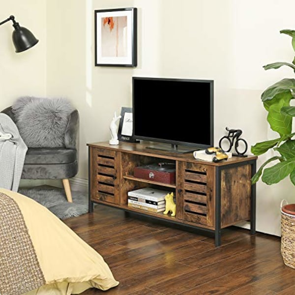 VASAGLE TV bænk, TV konsol med hylder, skab, rustik brun og sort