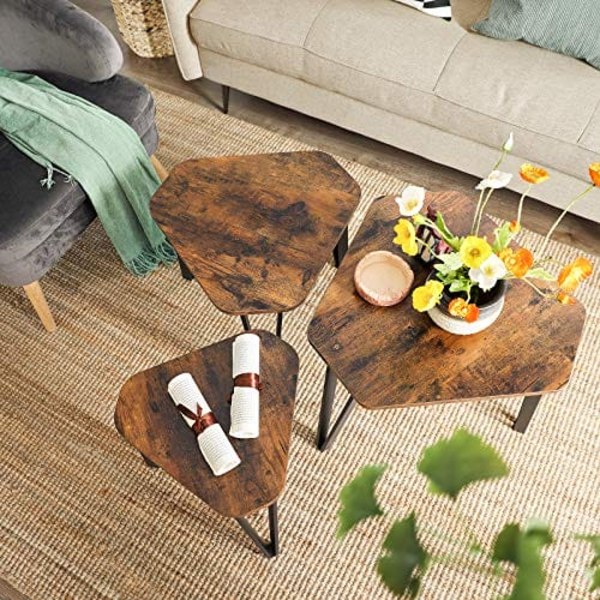 Vasagle häckande soffbord, 3 -ändbord för vardagsrum, sidobord, brun och svart