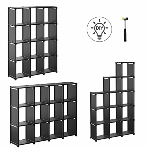 Songmics Cube Storage, 12 Cube Reol, DIY Garderobearrangør, Opbevaringsreol, Sort