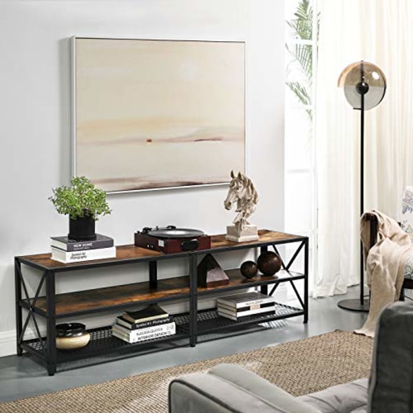 VASAGLE TV-bord, TV-bord til TV op til 60 tommer, med hylder, stålramme, rustik brun