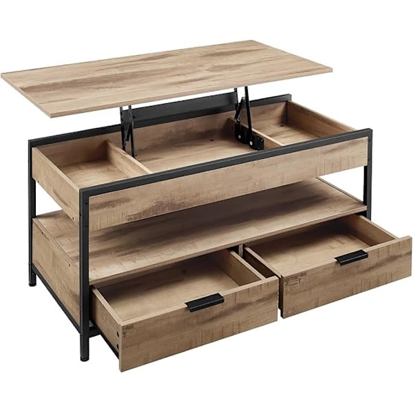 Sofa Bord med Hævefunktion, Stuebord, Opbevaringsskuffer, Brun og Blæksort
