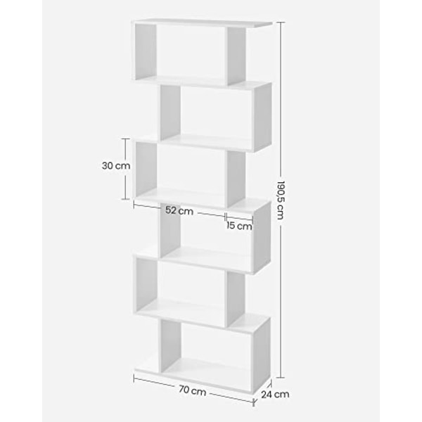 VASAGLE träbokhylla, kubdisplayhylla och rumsavdelare, 6-vånings bokhylla, vit