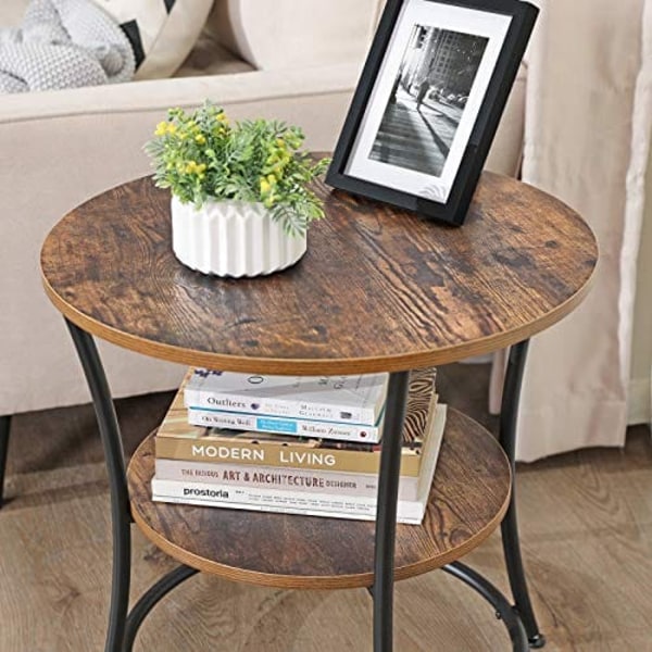 Vasagle sidebord rundt, endebord med 2 hylder, stue, soveværelse, rustik brun