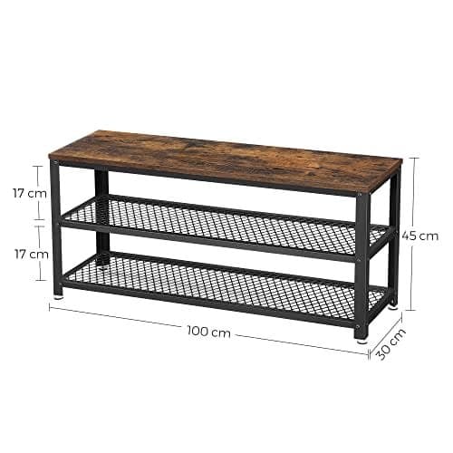 Vasagle-kenkäteline, lastulevyteräs, rustiikki ruskea + musta, 100 cm