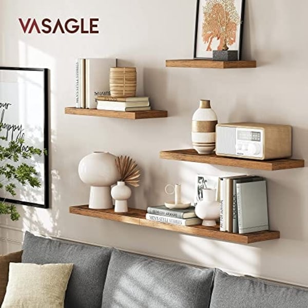 Vasagle flytande hylla, vägghylla för böcker, foton, samlarföremål, väggmonterad brun