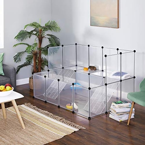 Songmics Marsvinelegeplads, DIY Hutch-bur til små kæledyr, hvid
