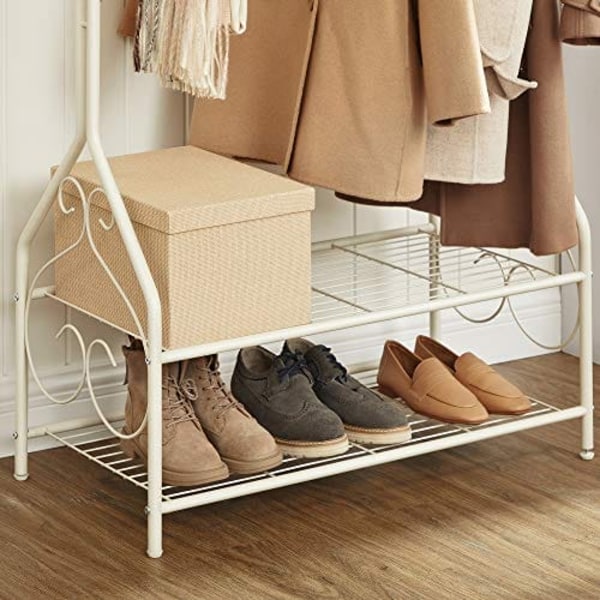 Songmics vintage tøjstativ og rack med tøjstang og 2 metalhylder Cream