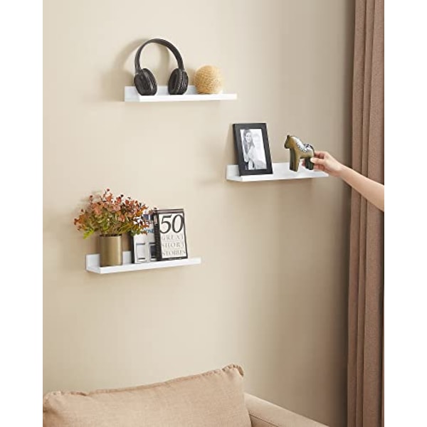 Songmics Wall Shelf 3 Set flytande hyllor Ledge för bildramar och böcker, Vit