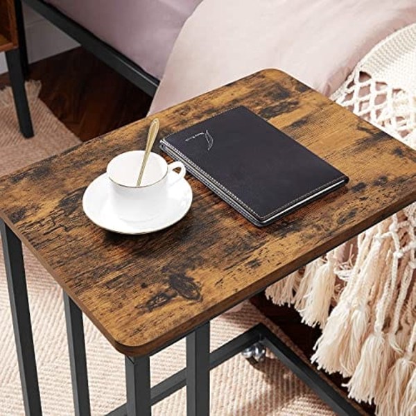 Vasagle End Table, sidobord, soffbord, med stålram och hjul, rustikbrun och svart