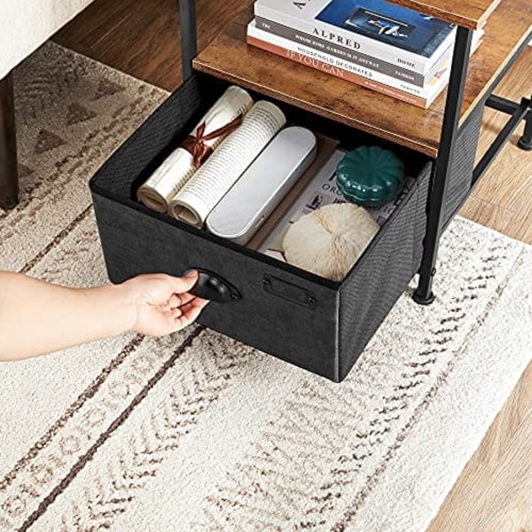 Songmics Nightstand, sängbord med förvaring, tyglåda, slutbord med 2 hyllor, svart