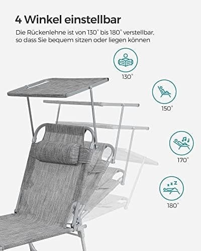 SONGMICS Solstol, solseng, sammenklappelig, 53 x 193 x 29,5 cm, Greige