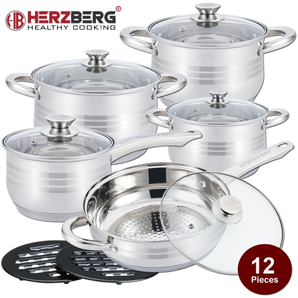 Herzberg 12 stycken kokkärl i rostfritt stål