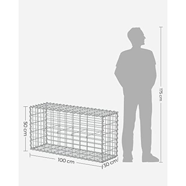 SONGMICS Gabionkurv, metalgabionbur med 5 x 10 cm mesh til sten, Sølv