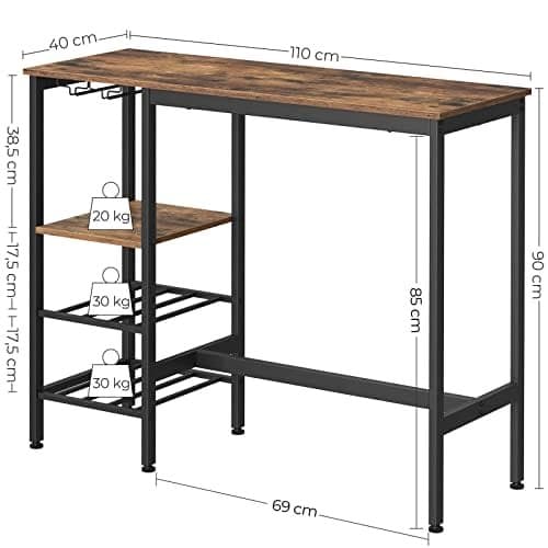Vasagle High Table, spisebord til stue, køkken, 110 x 40 x 90 cm, rustikbrun og sort