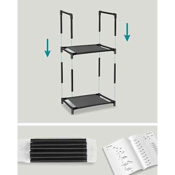 Songmics 10-Tier skoställ, platsbesparande skoförvaring, 33 X 33 X 173 CM, Metallram, svart