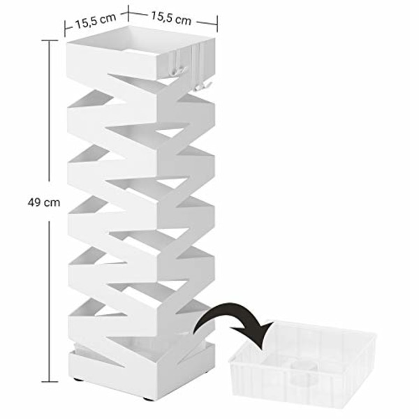 Songmics metallparaplyställ, fyrkantigt paraplyställ, 15,5 x 15,5 x 49 cm, vit