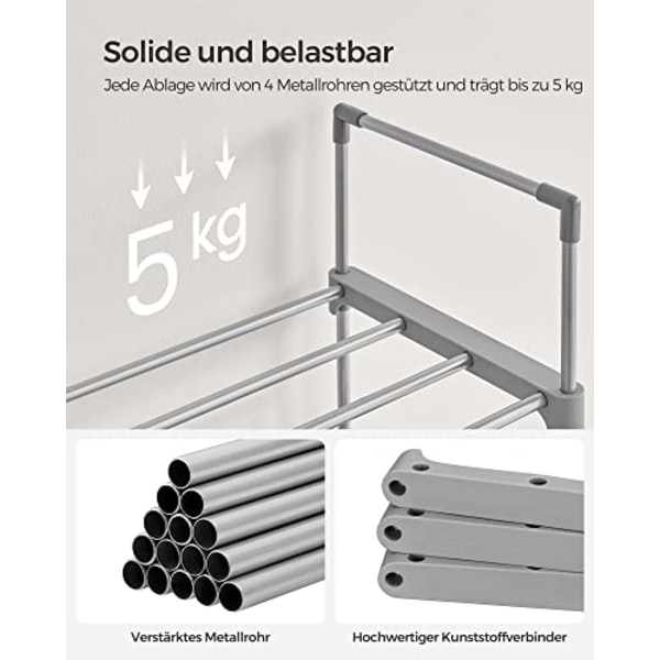 Songmics Skohylla, 10-Tier Metal Shoe Storage Organizer, 30 x 45 x 174 cm, grå